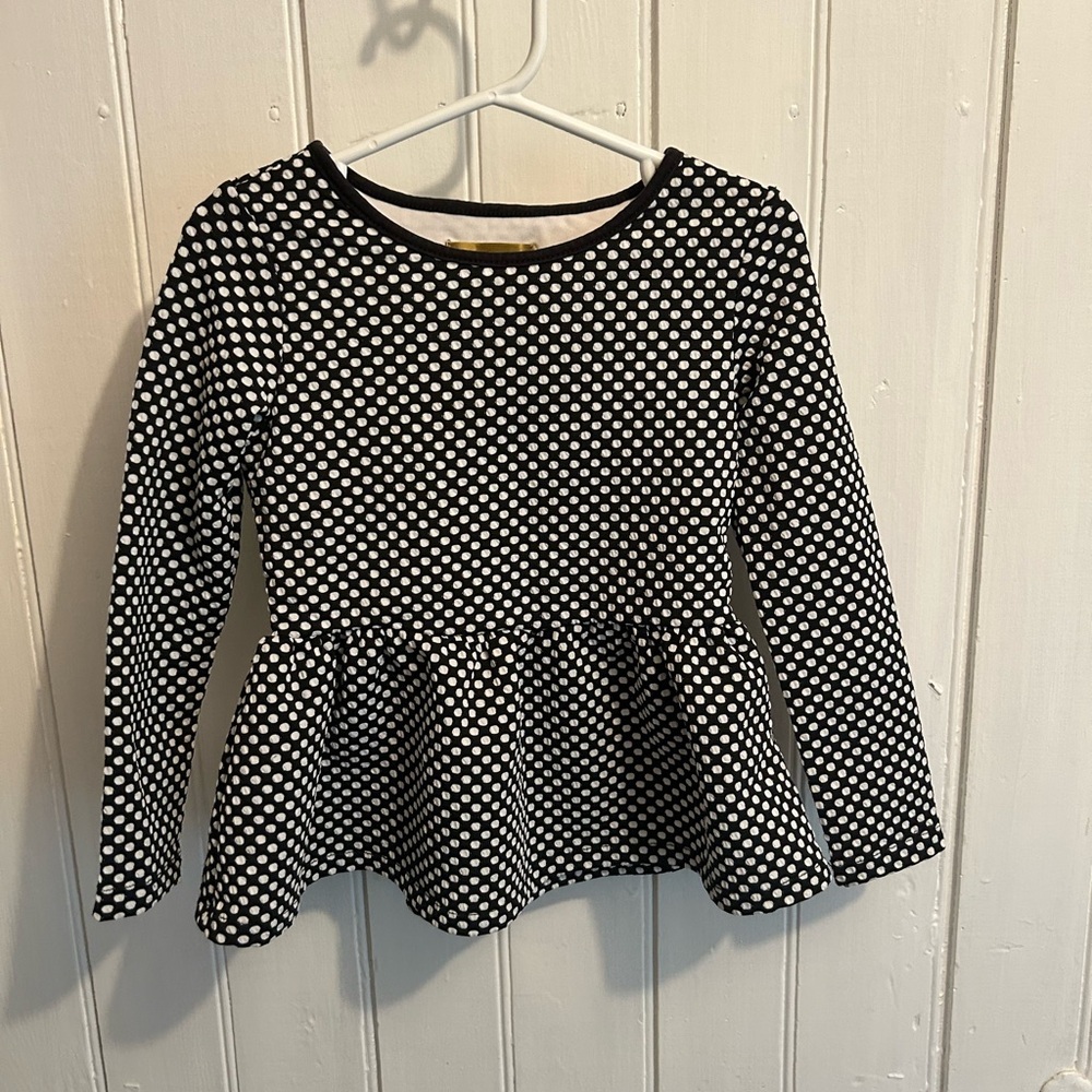 (3/$20) Nicole miller 3t black & white Polka Dot Long Sleeve Peplum Top blouse